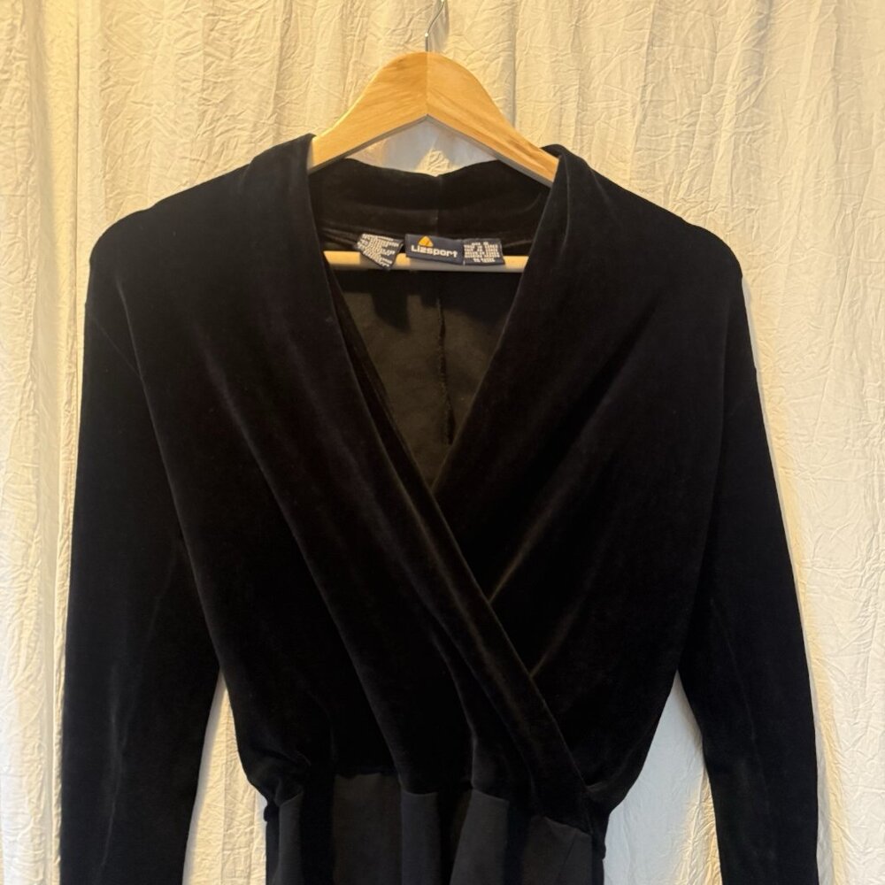 Vintage Liz Sport Black Velvet Long‎ Sleeve Bodysuit Sz S Whimsigoth Vamp Sexy